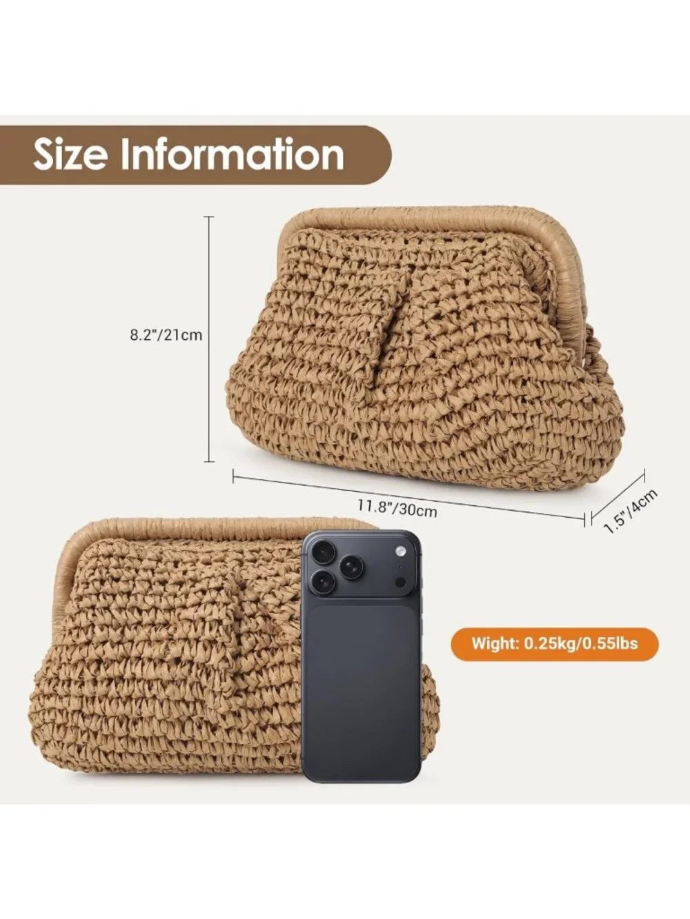 Woven Straw Clutch Purse for Women, Chic Detachable Chain Bag, Summer Accessory